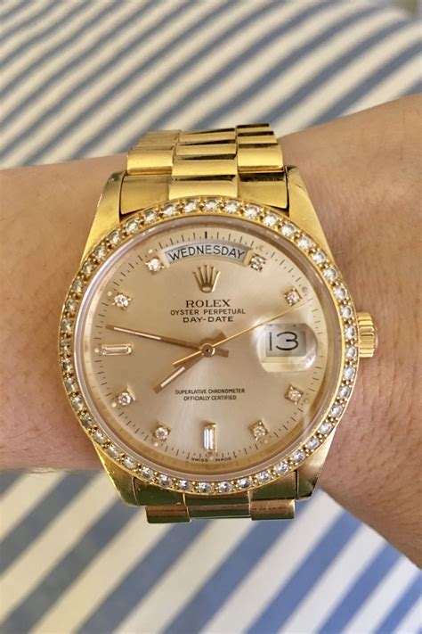 diamond bezel 18k rolex blue stones oyster perpetual day-date|Rolex perpetual day date.